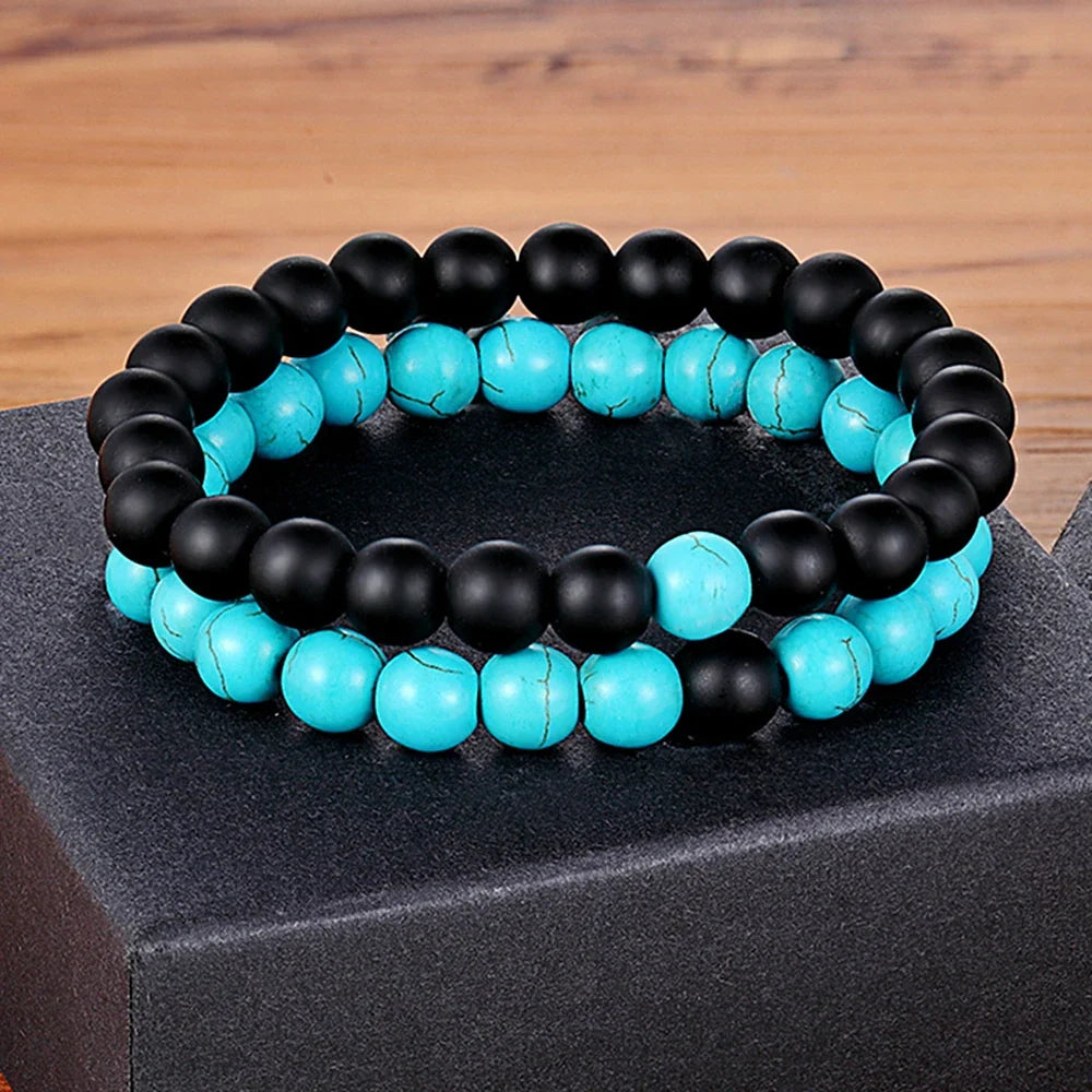 Xqni vários estilos de combinação pulseiras de contas para homens e mulheres para casais jóias estiramento corda elástica diy caixa de presente de aniversário