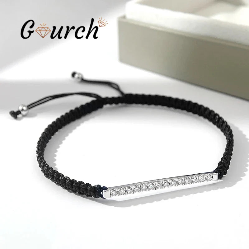 Gourch 2/3mm Adjustable Braided Rope Moissanite Bracelet Lab Grown 925 Sterling Silver Fine Jewelry for Women Men Party Gift